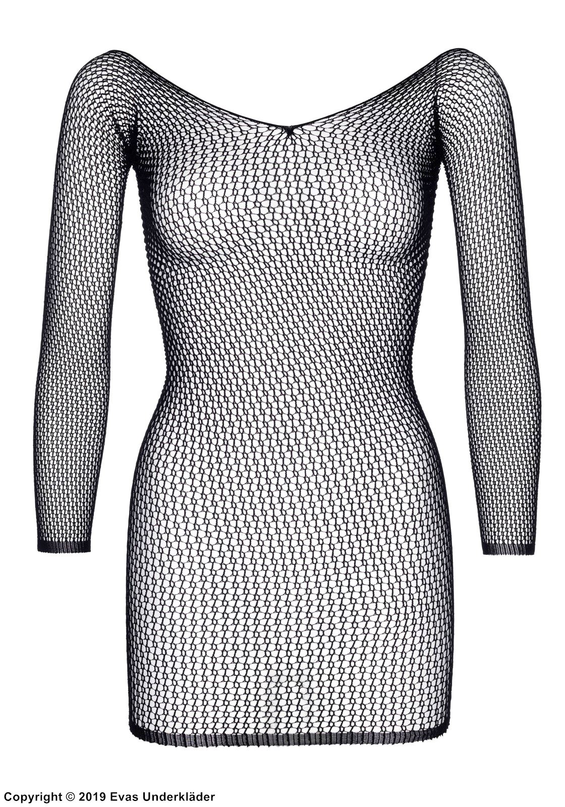 Night mini dress, net, long sleeves
